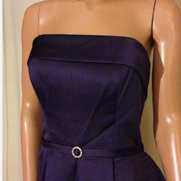 $160 David Tutura/Gather&Gown 562 Satin Hi-Low Bridesmaid Dress Aubergine~10 - Picture 5 of 11